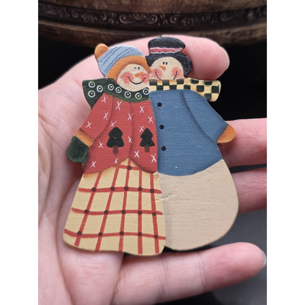 hand-painted wooden snowman Wooden Brooch Pin